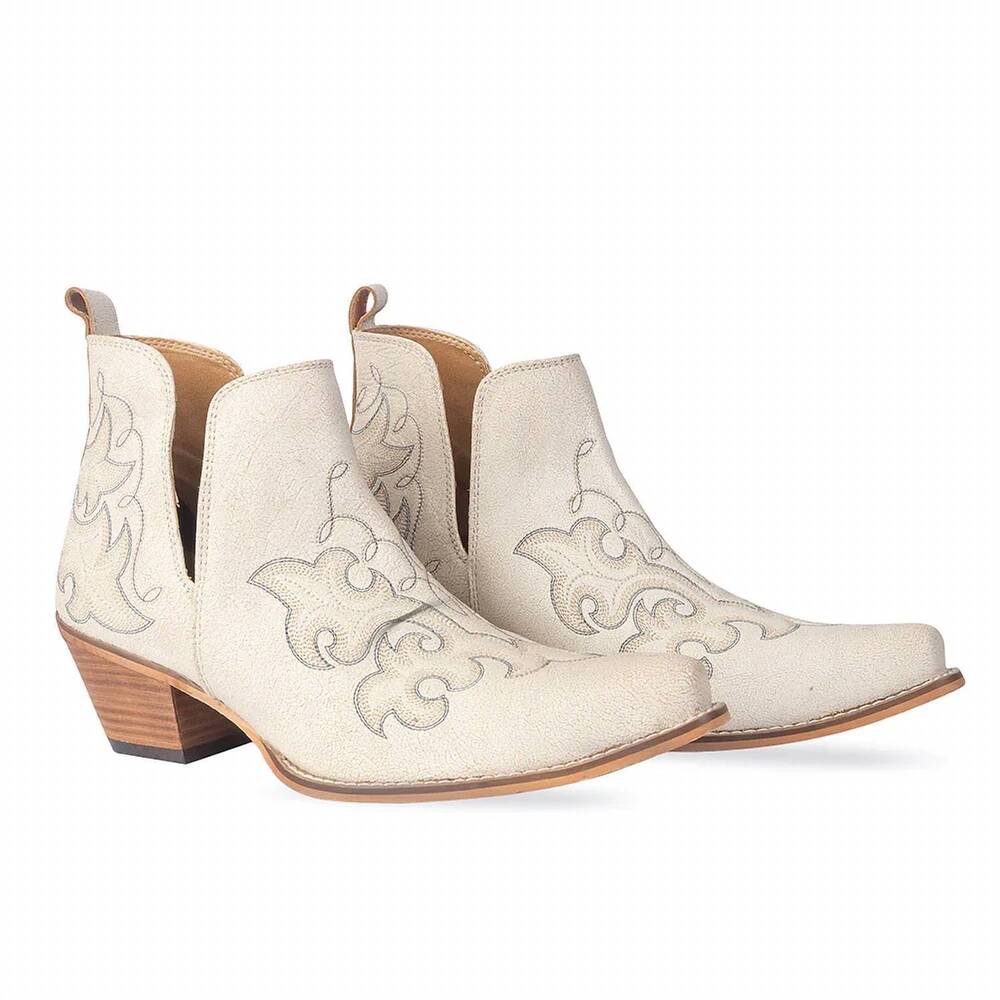 NEW MYRA women's embroidered leather booties in ivory